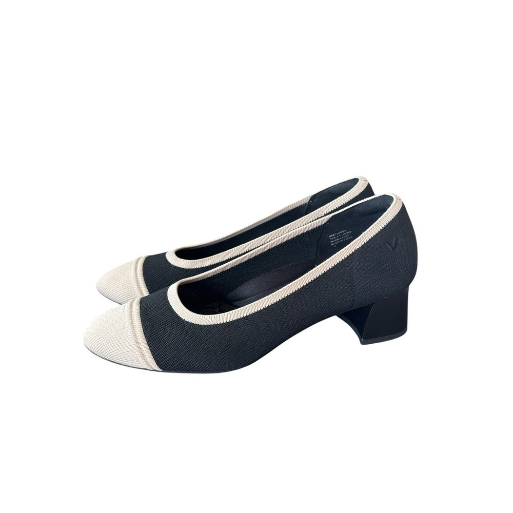 Vavaia Julie Arch Pro Chunky Heel Two-Tone Ivory and Black Pump Shoes Size 39.5